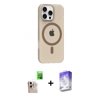 MARSİLYAN™- iPhone 16 Pro Max Kılıf Pusula Form Özel Seri - Siyah Bilvis 5in1 3D Magic Cam Ekran Koruyucu + Raze Metal Kamera Lens - NLGY