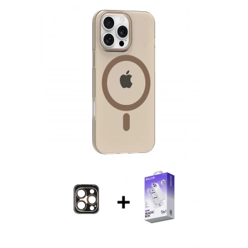 MARSİLYAN™- iPhone 16 Pro Max Kılıf Pusula Form Özel Seri - Siyah Bilvis 5in1 3D Magic Cam Ekran Koruyucu + PVD Metal Kamera Lens - GD