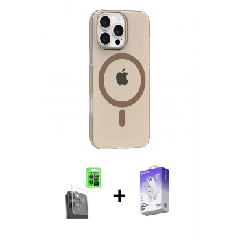 MARSİLYAN™- iPhone 16 Pro Max Kılıf Pusula Form Özel Seri - Siyah Bilvis 5in1 3D Magic Cam Ekran Koruyucu + Raze Metal Kamera Lens - SH