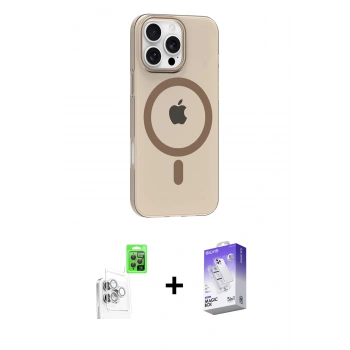 MARSİLYAN™- iPhone 16 Pro Max Kılıf Pusula Form Özel Seri - Siyah Bilvis 5in1 3D Magic Cam Ekran Koruyucu + Raze Metal Kamera Lens - BZ
