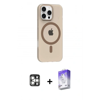 MARSİLYAN™- iPhone 16 Pro Max Kılıf Pusula Form Özel Seri - Siyah Bilvis 5in1 3D Magic Cam Ekran Koruyucu + PVD Metal Kamera Lens - GS