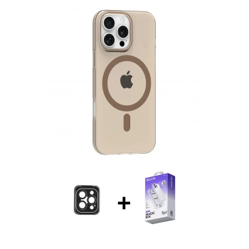 MARSİLYAN™- iPhone 16 Pro Max Kılıf Pusula Form Özel Seri - Siyah Bilvis 5in1 3D Magic Cam Ekran Koruyucu + PVD Metal Kamera Lens - SH