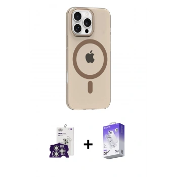 MARSİLYAN™- iPhone 16 Pro Max Kılıf Pusula Form Özel Seri - Siyah Bilvis 5in1 3D Magic Cam Ekran Koruyucu + Bilvis Titan Kamera Lens - GS