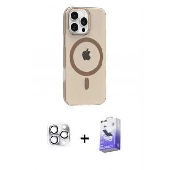 MARSİLYAN™- iPhone 16 Pro Max Kılıf Pusula Form Özel Seri - Siyah Bilvis 5in1 5D Magic Hayalet Cam Ekran Koruyucu + Pers Alüminyum Kamera Lens - GS