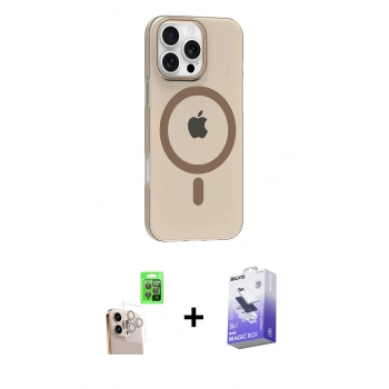 MARSİLYAN™- iPhone 16 Pro Max Kılıf Pusula Form Özel Seri - Siyah Bilvis 5in1 5D Magic Hayalet Cam Ekran Koruyucu + Raze Metal Kamera Lens - NLGY