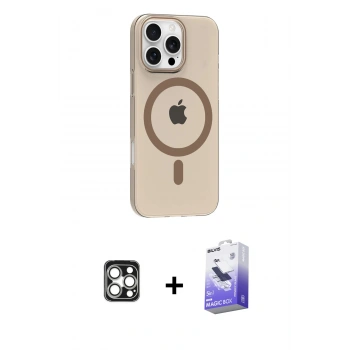 MARSİLYAN™- iPhone 16 Pro Max Kılıf Pusula Form Özel Seri - Siyah Bilvis 5in1 5D Magic Hayalet Cam Ekran Koruyucu + PVD Metal Kamera Lens - GS