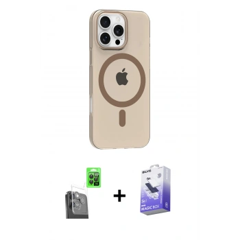 MARSİLYAN™- iPhone 16 Pro Max Kılıf Pusula Form Özel Seri - Siyah Bilvis 5in1 5D Magic Hayalet Cam Ekran Koruyucu + Raze Metal Kamera Lens - SH