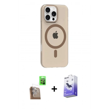 MARSİLYAN™- iPhone 16 Pro Max Kılıf Pusula Form Özel Seri - Siyah Bilvis 5in1 5D Magic Hayalet Cam Ekran Koruyucu + Raze Metal Kamera Lens - CLTM