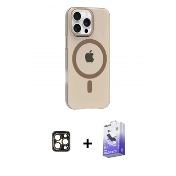 MARSİLYAN™- iPhone 16 Pro Max Kılıf Pusula Form Özel Seri - Siyah Bilvis 5in1 5D Magic Hayalet Cam Ekran Koruyucu + PVD Metal Kamera Lens - GD