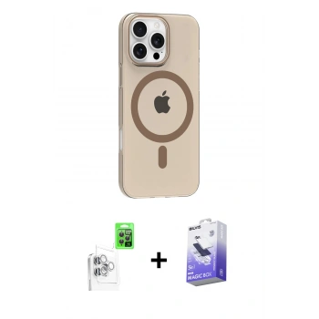 MARSİLYAN™- iPhone 16 Pro Max Kılıf Pusula Form Özel Seri - Siyah Bilvis 5in1 5D Magic Hayalet Cam Ekran Koruyucu + Raze Metal Kamera Lens - BZ