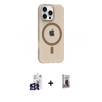 MARSİLYAN™- iPhone 16 Pro Max Kılıf Pusula Form Özel Seri - Siyah Bilvis Hayalet Cam Ekran Koruyucu + Bilvis Titan Kamera Lens - TMGI