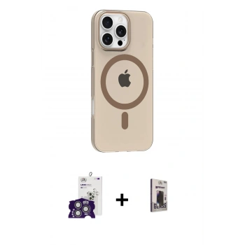 MARSİLYAN™- iPhone 16 Pro Max Kılıf Pusula Form Özel Seri - Siyah Bilvis Hayalet Cam Ekran Koruyucu + Bilvis Titan Kamera Lens - GS