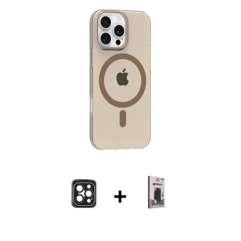 MARSİLYAN™- iPhone 16 Pro Max Kılıf Pusula Form Özel Seri - Siyah Bilvis Hayalet Cam Ekran Koruyucu + PVD Metal Kamera Lens - SH