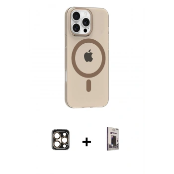 MARSİLYAN™- iPhone 16 Pro Max Kılıf Pusula Form Özel Seri - Siyah Bilvis Hayalet Cam Ekran Koruyucu + PVD Metal Kamera Lens - GD