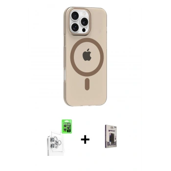 MARSİLYAN™- iPhone 16 Pro Max Kılıf Pusula Form Özel Seri - Siyah Bilvis Hayalet Cam Ekran Koruyucu + Raze Metal Kamera Lens - BZ