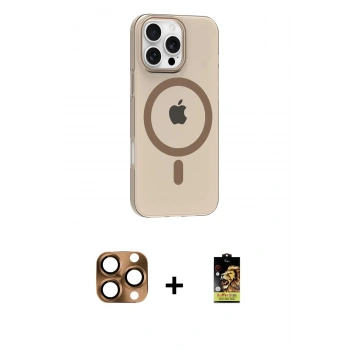 MARSİLYAN™- iPhone 16 Pro Max Kılıf Pusula Form Özel Seri - Siyah Buffer Cam Ekran Koruyucu + Pers Alüminyum Kamera Lens - CLTM