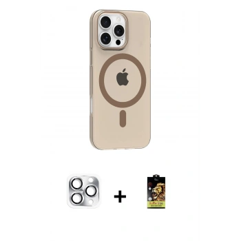 MARSİLYAN™- iPhone 16 Pro Max Kılıf Pusula Form Özel Seri - Siyah Buffer Cam Ekran Koruyucu + Pers Alüminyum Kamera Lens - GS