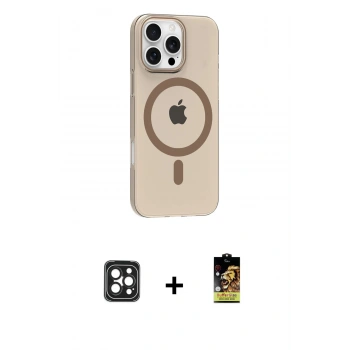 MARSİLYAN™- iPhone 16 Pro Max Kılıf Pusula Form Özel Seri - Siyah Buffer Cam Ekran Koruyucu + PVD Metal Kamera Lens - SH