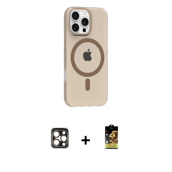 MARSİLYAN™- iPhone 16 Pro Max Kılıf Pusula Form Özel Seri - Siyah Buffer Cam Ekran Koruyucu + PVD Metal Kamera Lens - GD