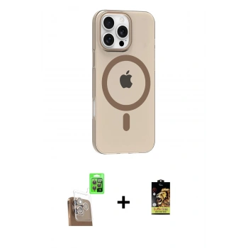 MARSİLYAN™- iPhone 16 Pro Max Kılıf Pusula Form Özel Seri - Siyah Buffer Cam Ekran Koruyucu + Raze Metal Kamera Lens - CLTM