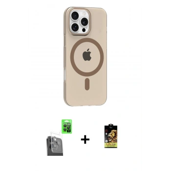 MARSİLYAN™- iPhone 16 Pro Max Kılıf Pusula Form Özel Seri - Siyah Buffer Cam Ekran Koruyucu + Raze Metal Kamera Lens - SH