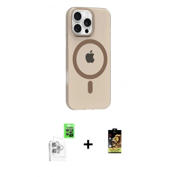 MARSİLYAN™- iPhone 16 Pro Max Kılıf Pusula Form Özel Seri - Siyah Buffer Cam Ekran Koruyucu + Raze Metal Kamera Lens - BZ