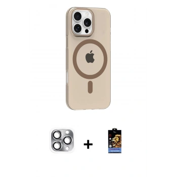 MARSİLYAN™- iPhone 16 Pro Max Kılıf Pusula Form Özel Seri - Siyah Buffer Hayalet Cam Ekran Koruyucu + Pers Alüminyum Kamera Lens - GI