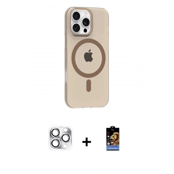MARSİLYAN™- iPhone 16 Pro Max Kılıf Pusula Form Özel Seri - Siyah Buffer Hayalet Cam Ekran Koruyucu + Pers Alüminyum Kamera Lens - GS