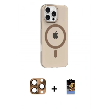 MARSİLYAN™- iPhone 16 Pro Max Kılıf Pusula Form Özel Seri - Siyah Buffer Hayalet Cam Ekran Koruyucu + Pers Alüminyum Kamera Lens - CLTM