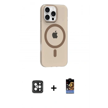 MARSİLYAN™- iPhone 16 Pro Max Kılıf Pusula Form Özel Seri - Siyah Buffer Hayalet Cam Ekran Koruyucu + PVD Metal Kamera Lens - SH