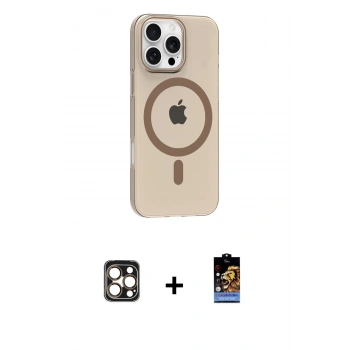 MARSİLYAN™- iPhone 16 Pro Max Kılıf Pusula Form Özel Seri - Siyah Buffer Hayalet Cam Ekran Koruyucu + PVD Metal Kamera Lens - GD