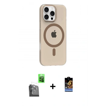 MARSİLYAN™- iPhone 16 Pro Max Kılıf Pusula Form Özel Seri - Siyah Buffer Hayalet Cam Ekran Koruyucu + Raze Metal Kamera Lens - SH