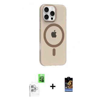 MARSİLYAN™- iPhone 16 Pro Max Kılıf Pusula Form Özel Seri - Siyah Buffer Hayalet Cam Ekran Koruyucu + Raze Metal Kamera Lens - BZ