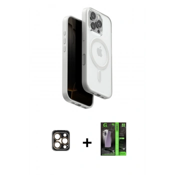 MARSİLYAN™- iPhone 16 Pro Max Kılıf Pusula Form Serisi - Şeffaf 360 Full Body Arka Koruyucu + PVD Metal Kamera Lens - GD