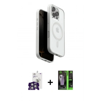MARSİLYAN™- iPhone 16 Pro Max Kılıf Pusula Form Serisi - Şeffaf 360 Full Body Arka Koruyucu + Bilvis Titan Kamera Lens - GS
