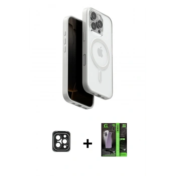 MARSİLYAN™- iPhone 16 Pro Max Kılıf Pusula Form Serisi - Şeffaf 360 Full Body Arka Koruyucu + PVD Metal Kamera Lens - SH
