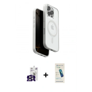 MARSİLYAN™- iPhone 16 Pro Max Kılıf Pusula Form Serisi - Şeffaf Pasifik Cam Ekran Koruyucu + Bilvis Titan Kamera Lens - TMGI
