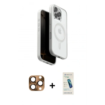 MARSİLYAN™- iPhone 16 Pro Max Kılıf Pusula Form Serisi - Şeffaf Pasifik Cam Ekran Koruyucu + Pers Alüminyum Kamera Lens - CLTM