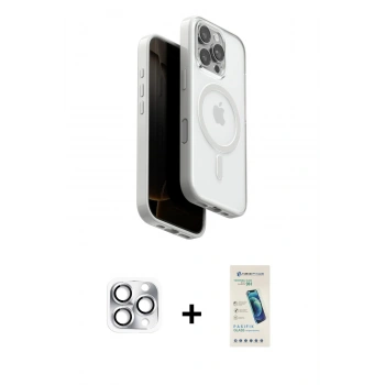 MARSİLYAN™- iPhone 16 Pro Max Kılıf Pusula Form Serisi - Şeffaf Pasifik Cam Ekran Koruyucu + Pers Alüminyum Kamera Lens - GS