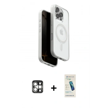 MARSİLYAN™- iPhone 16 Pro Max Kılıf Pusula Form Serisi - Şeffaf Pasifik Cam Ekran Koruyucu + PVD Metal Kamera Lens - GS