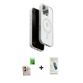 MARSİLYAN™- iPhone 16 Pro Max Kılıf Pusula Form Serisi - Şeffaf Pasifik Cam Ekran Koruyucu + Raze Metal Kamera Lens - NLGY