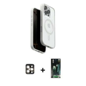 MARSİLYAN™- iPhone 16 Pro Max Kılıf Pusula Form Serisi - Siyah 360 Mat Full Body Arka Koruyucu + PVD Metal Kamera Lens - GD