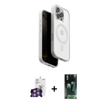 MARSİLYAN™- iPhone 16 Pro Max Kılıf Pusula Form Serisi - Siyah 360 Mat Full Body Arka Koruyucu + Bilvis Titan Kamera Lens - GS