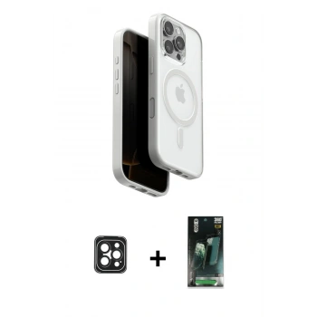 MARSİLYAN™- iPhone 16 Pro Max Kılıf Pusula Form Serisi - Siyah 360 Mat Full Body Arka Koruyucu + PVD Metal Kamera Lens - SH
