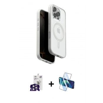 MARSİLYAN™- iPhone 16 Pro Max Kılıf Pusula Form Serisi - Siyah 3D Antistatik Cam Ekran Koruyucu + Bilvis Titan Kamera Lens - TMGI