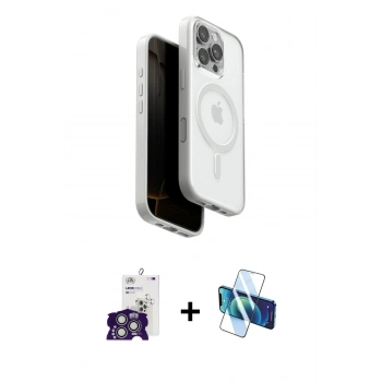MARSİLYAN™- iPhone 16 Pro Max Kılıf Pusula Form Serisi - Siyah 3D Antistatik Cam Ekran Koruyucu + Bilvis Titan Kamera Lens - GS