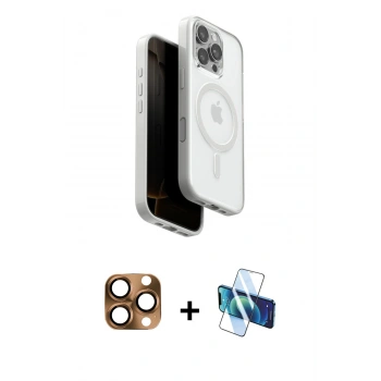 MARSİLYAN™- iPhone 16 Pro Max Kılıf Pusula Form Serisi - Siyah 3D Antistatik Cam Ekran Koruyucu + Pers Alüminyum Kamera Lens - CLTM
