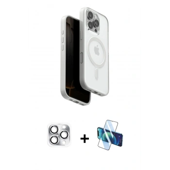 MARSİLYAN™- iPhone 16 Pro Max Kılıf Pusula Form Serisi - Siyah 3D Antistatik Cam Ekran Koruyucu + Pers Alüminyum Kamera Lens - GS