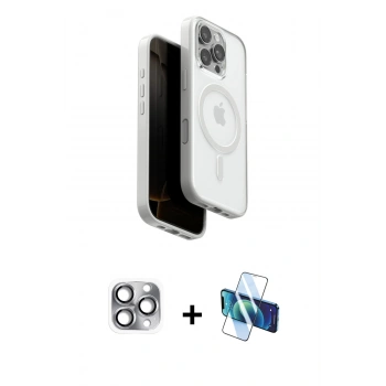 MARSİLYAN™- iPhone 16 Pro Max Kılıf Pusula Form Serisi - Siyah 3D Antistatik Cam Ekran Koruyucu + Pers Alüminyum Kamera Lens - GI