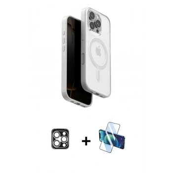 MARSİLYAN™- iPhone 16 Pro Max Kılıf Pusula Form Serisi - Siyah 3D Antistatik Cam Ekran Koruyucu + PVD Metal Kamera Lens - GS